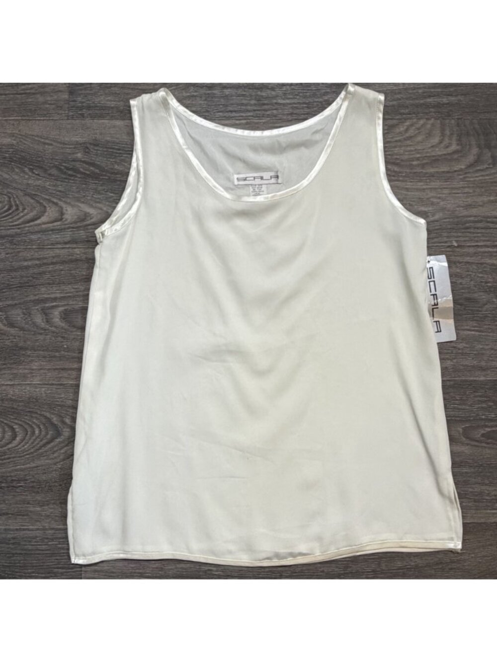 NEW Scala Sleeveless Tank Top Large Lined White Made in USA Layering Neutral VTG - Picture 9 of 14